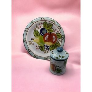 Set of 4 Black Forest Fruits Heritage Mint 10 1/2" diameter with small canister